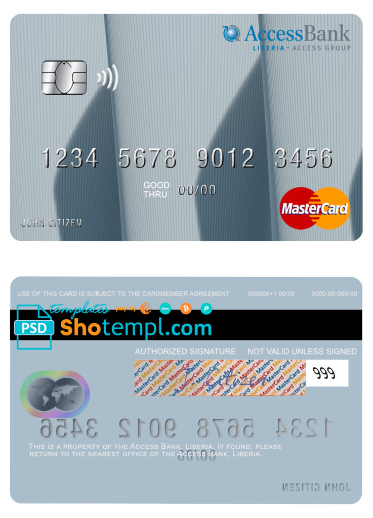 Editable Liberia Access Bank mastercard Templates