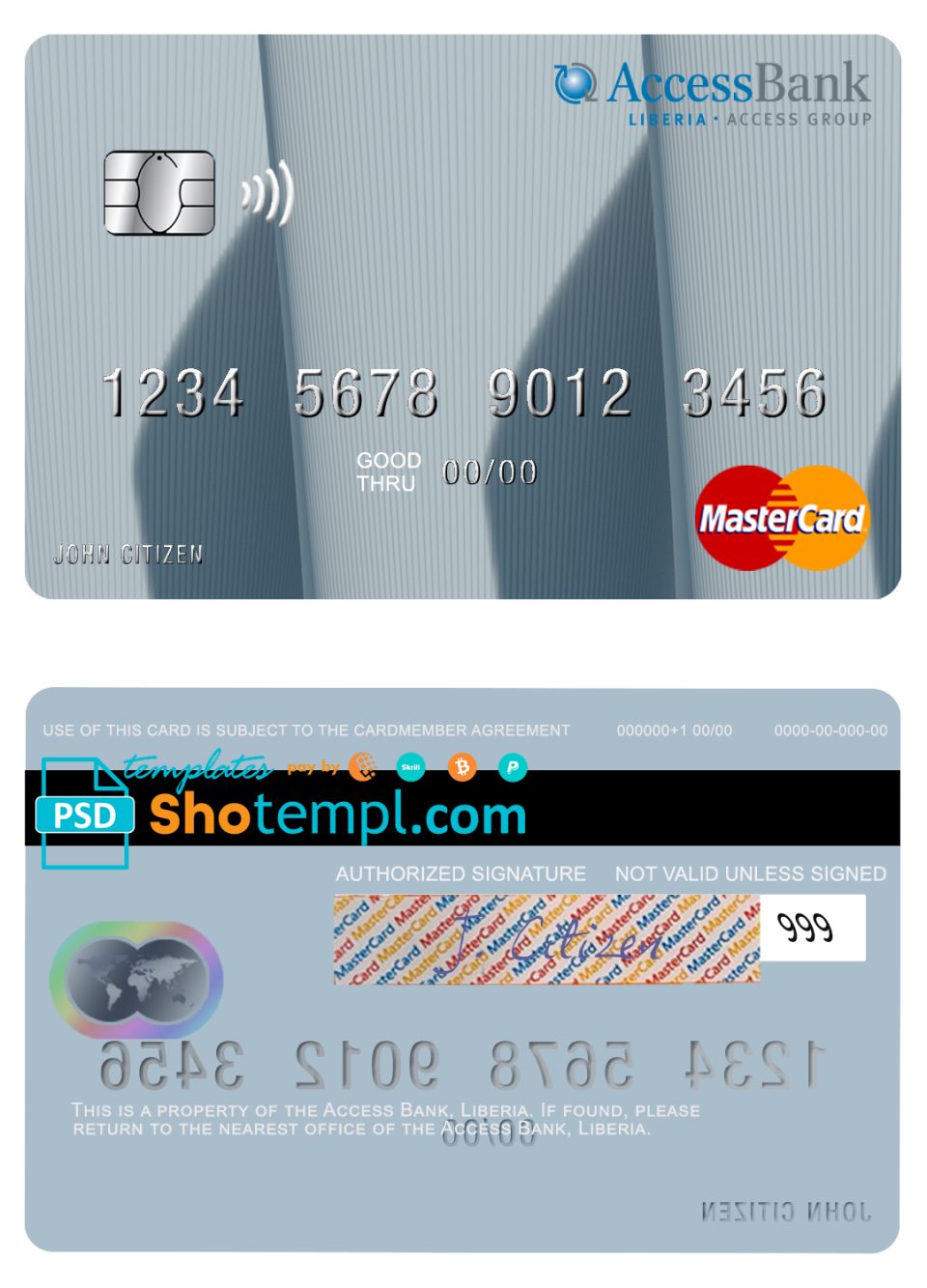 Editable Liberia Access Bank mastercard Templates in PSD Format