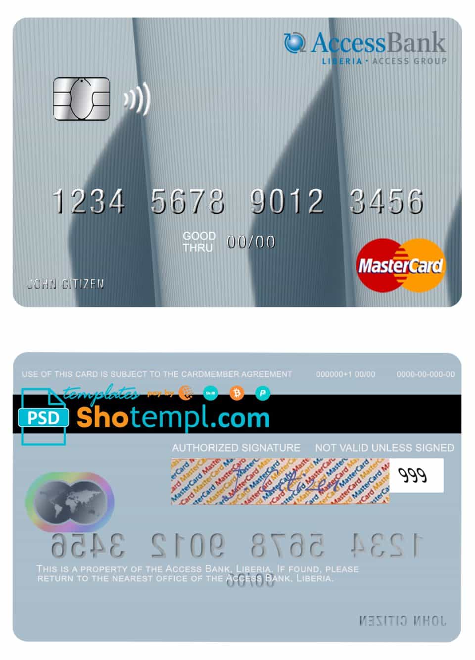 Editable Liberia Access Bank mastercard Templates in PSD Format