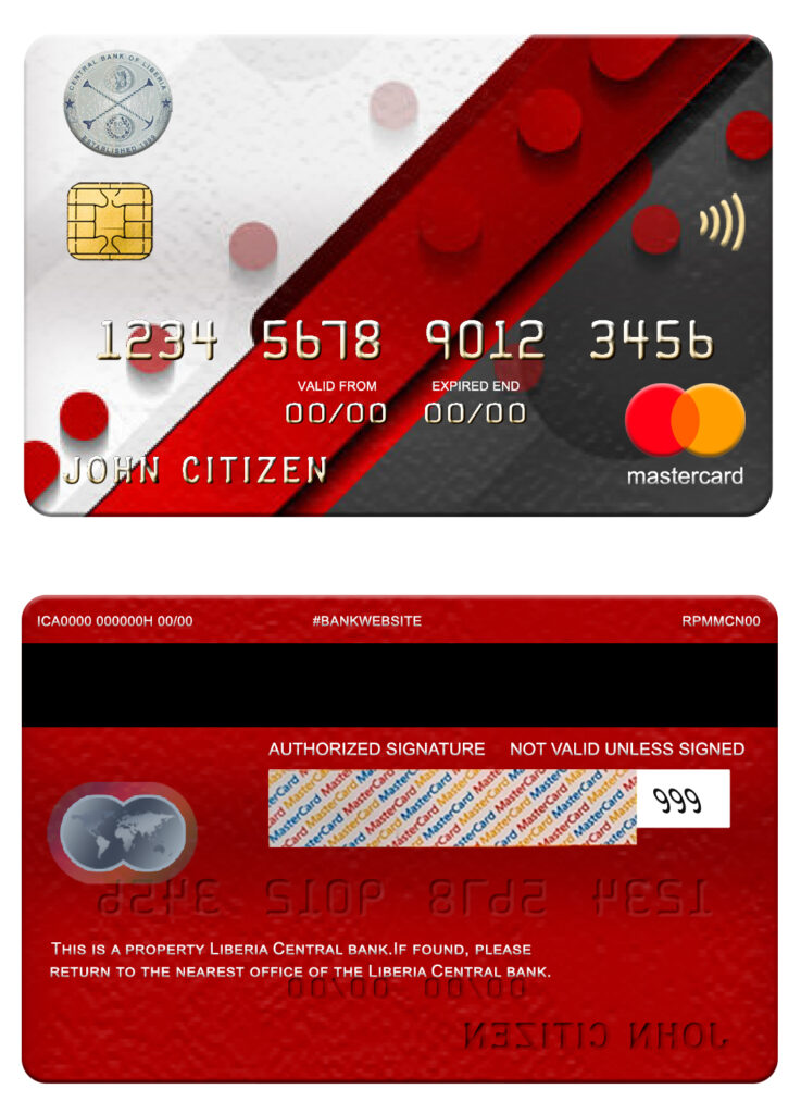 Editable Liberia Central bank mastercard Templates in PSD Format