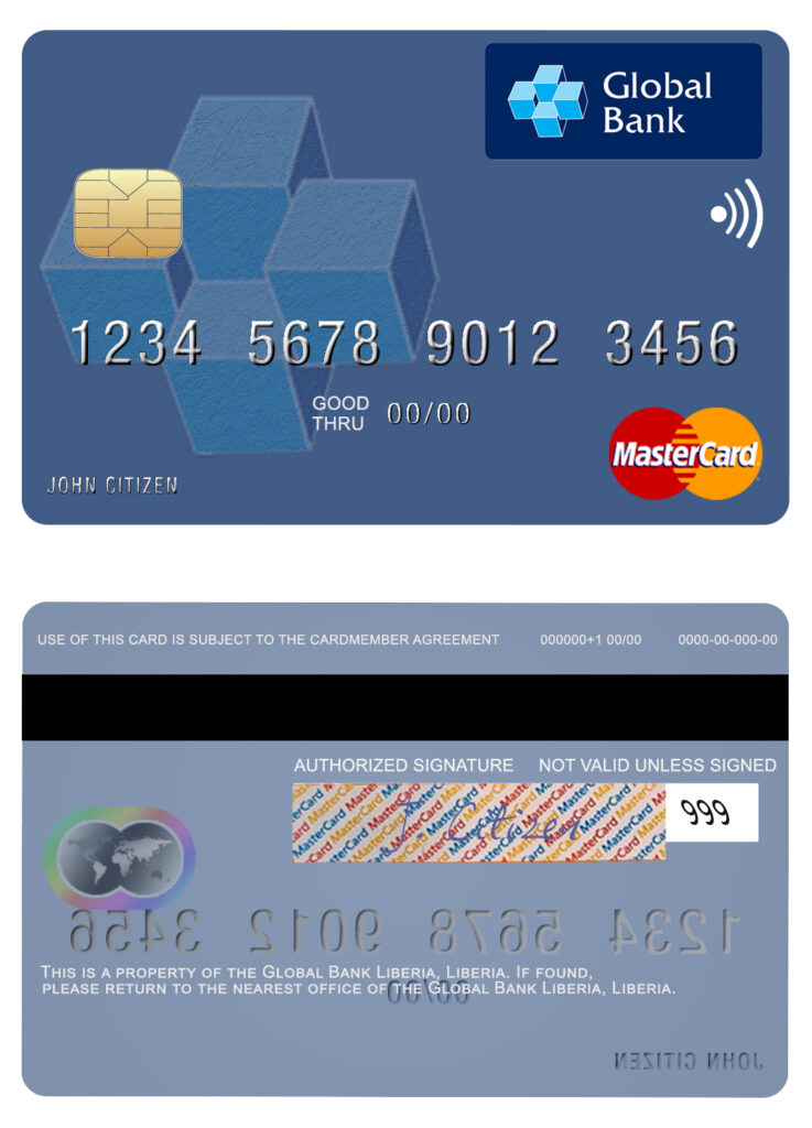 Editable Liberia Global Bank mastercard Templates in PSD Format