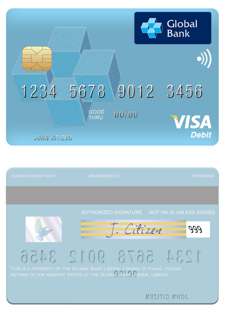 Fillable Liberia Global Bank visa card Templates | Layer-Based PSD