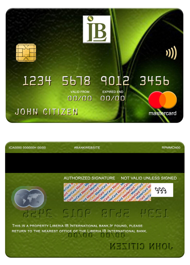 Editable Liberia IB International bank mastercard Templates in PSD Format