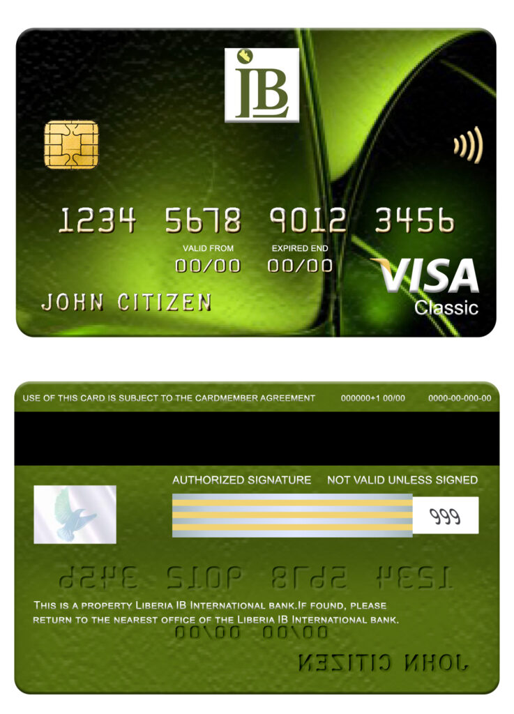 Fillable Liberia IB International bank visa classic card Templates | Layer-Based PSD