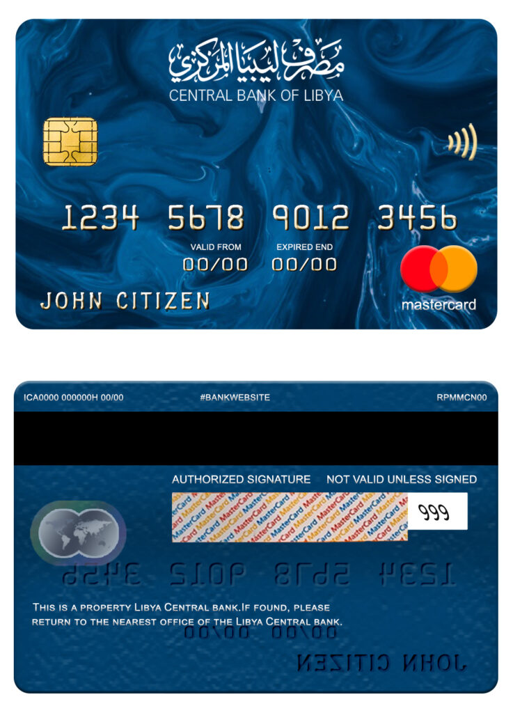 Editable Libya Central bank mastercard Templates in PSD Format