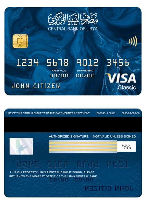 Editable Libya Central bank visa classic card Templates in PSD Format