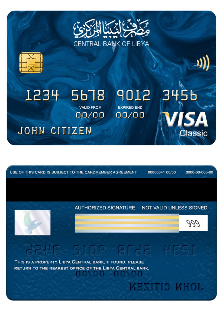 Editable Libya Central bank visa classic card Templates