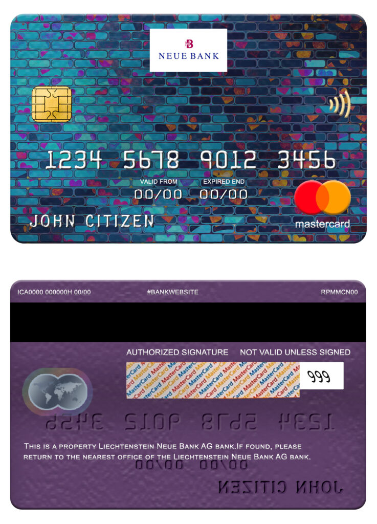 Fillable Liechtenstein Neue bank mastercard Templates | Layer-Based PSD