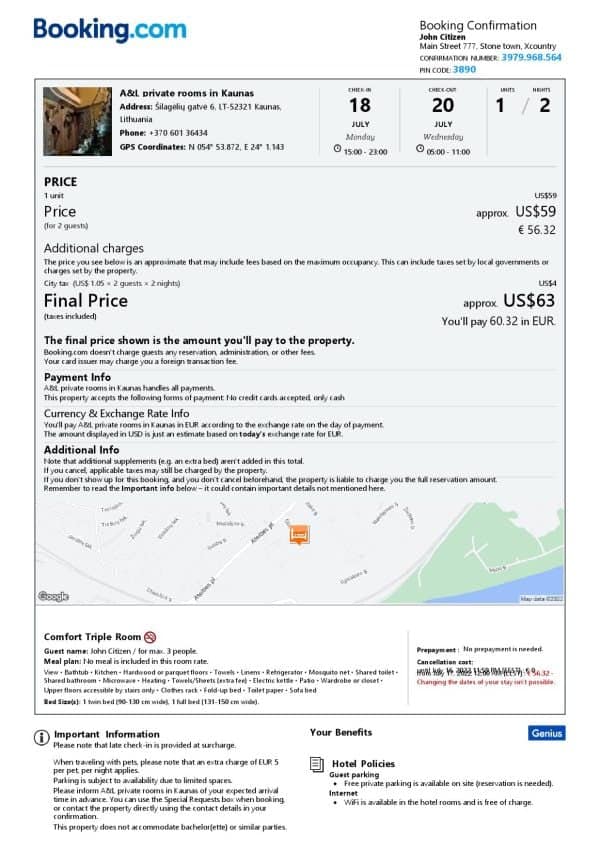 Editable Lithuania Hotel Booking Form Template | Fillable PDF