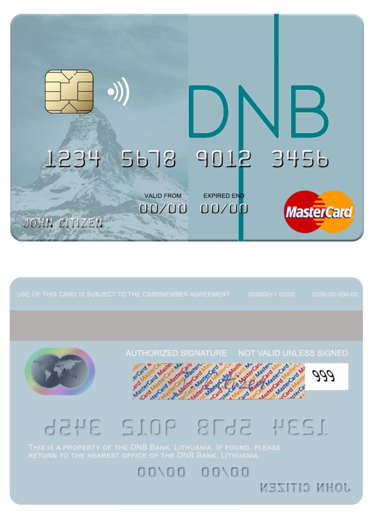 Editable Lithuania DNB Bank mastercard credit card Templates