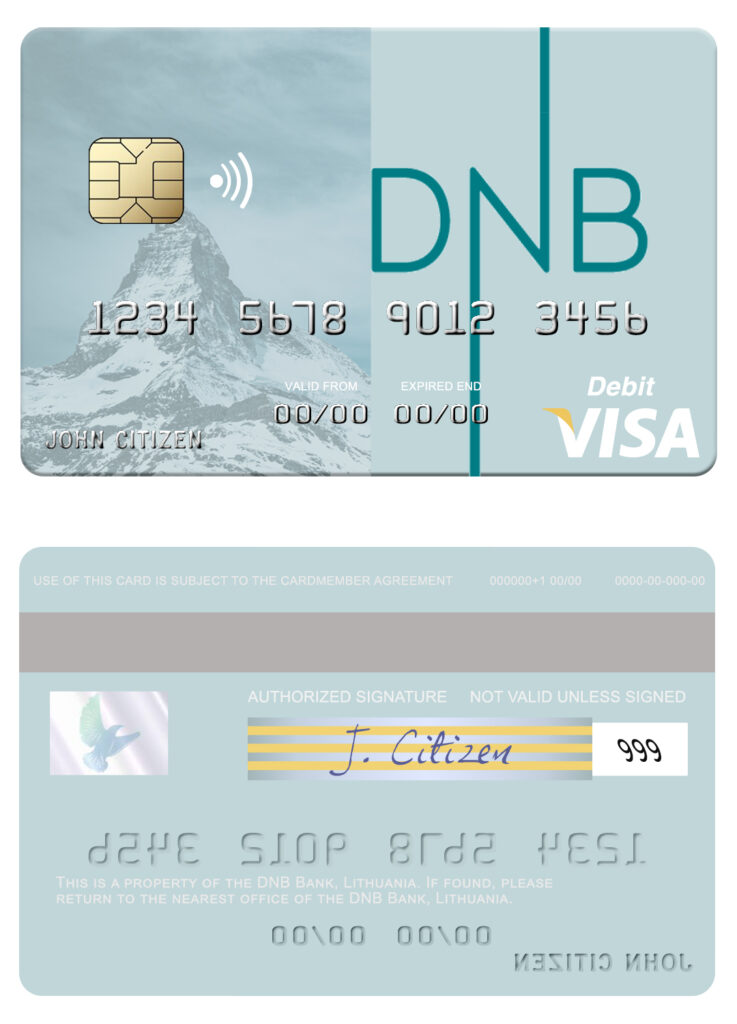 Fillable Lithuania DNB Bank visa card Templates | Layer-Based PSD