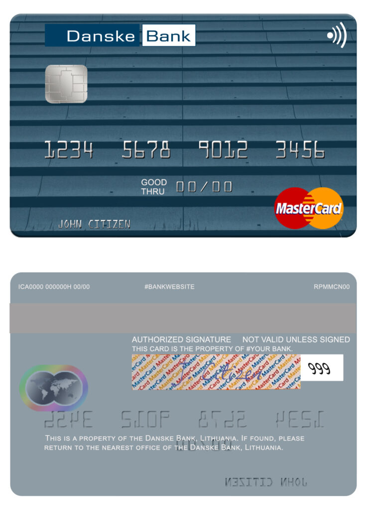 Editable Lithuania Danske Bank mastercard Templates in PSD Format