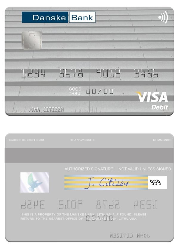 Fillable Lithuania Danske Bank visa card Templates | Layer-Based PSD
