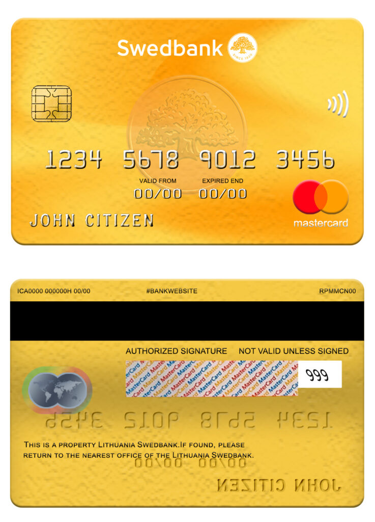 Fillable Lithuania Swedbank mastercard Templates | Layer-Based PSD