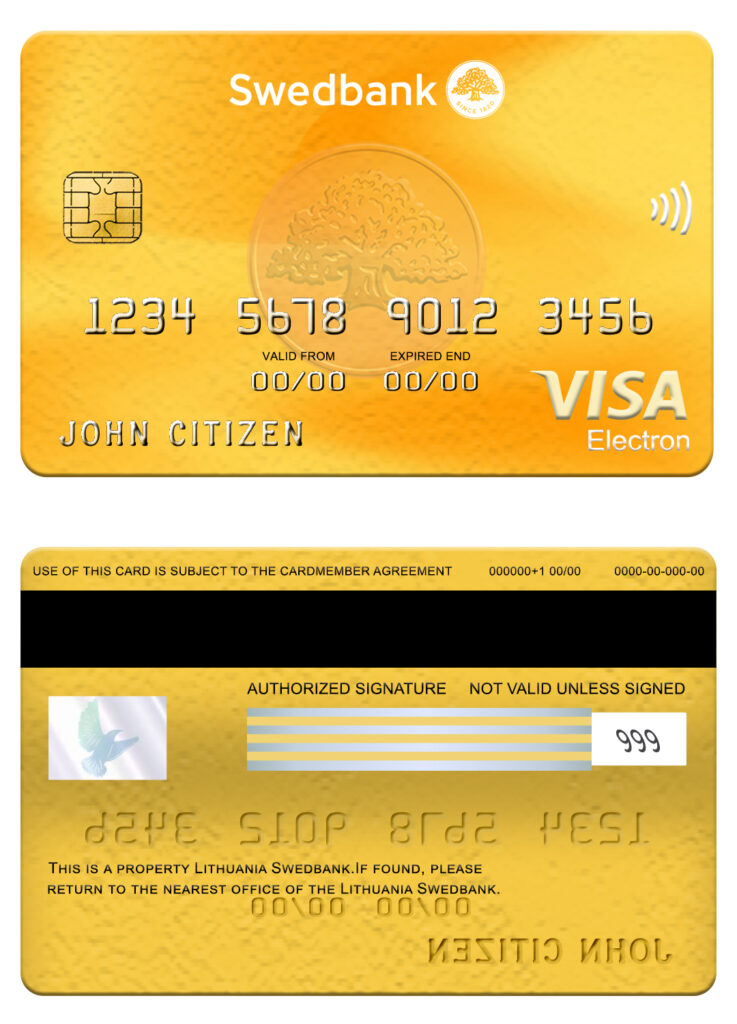 Editable Lithuania Swedbank visa elrctron card Templates in PSD Format
