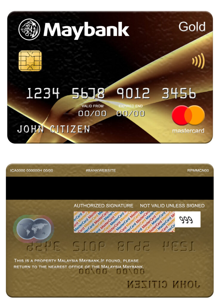 Editable Malaysia Maybank mastercard gold Templates in PSD Format