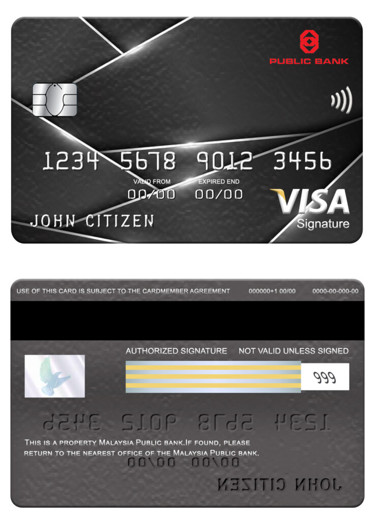 Editable Malaysia Public bank visa signature card Templates in PSD Format