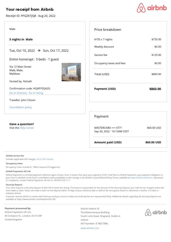Editable Maldives Hotel Booking Form Template | Fillable PDF