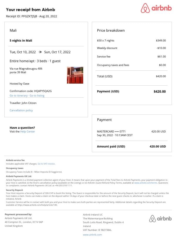 Editable Mali Hotel Booking Form Template | Fillable PDF