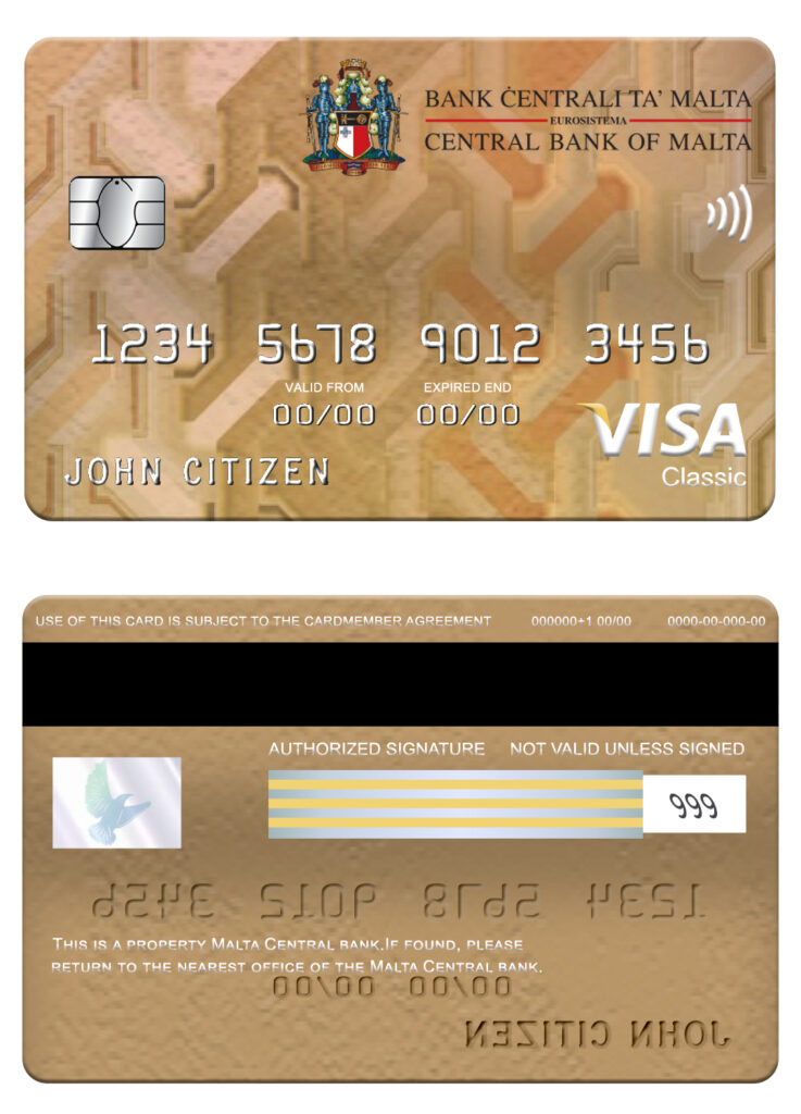 Editable Malta Central bank visa classic card Templates in PSD Format