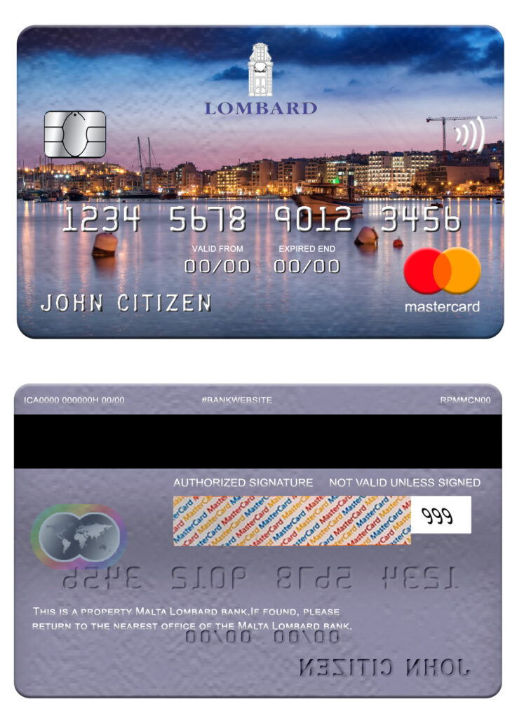Fillable Malta Lombard bank mastercard Templates | Layer-Based PSD