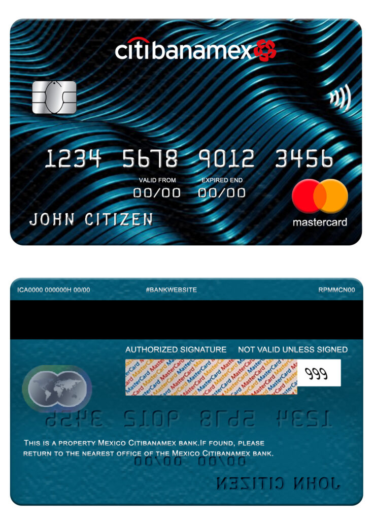 Fillable Mexico Citibanamex bank mastercard Templates | Layer-Based PSD