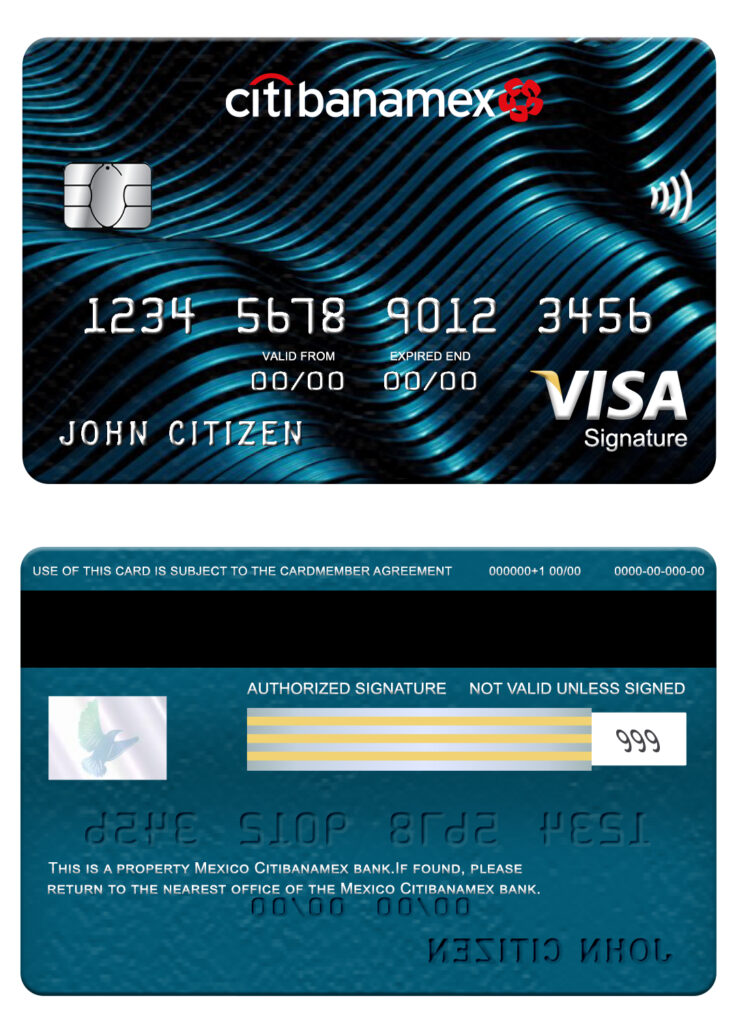 Editable Mexico Citibanamex bank visa signature card Templates in PSD Format