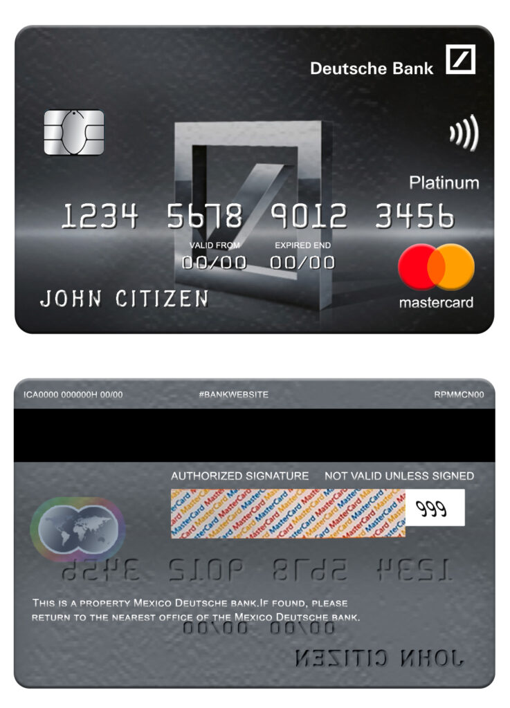Editable Mexico Deutsche bank mastercard platinum Templates in PSD Format