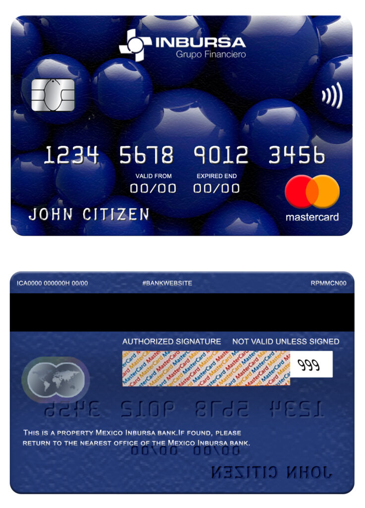 Editable Mexico Inbursa bank mastercard Templates in PSD Format
