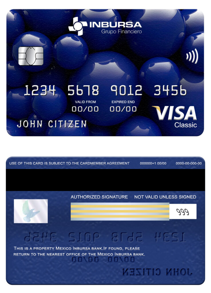 Fillable Mexico Inbursa bank visa classic card Templates | Layer-Based PSD