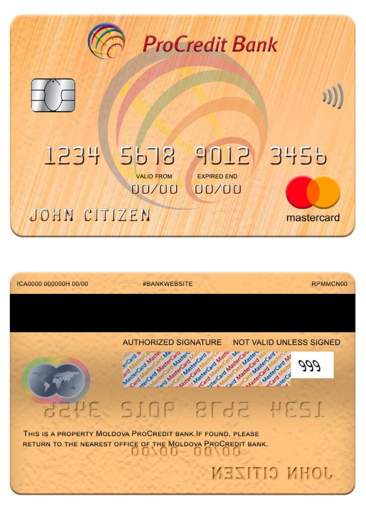 Editable Moldova Procredit bank mastercard Templates in PSD Format