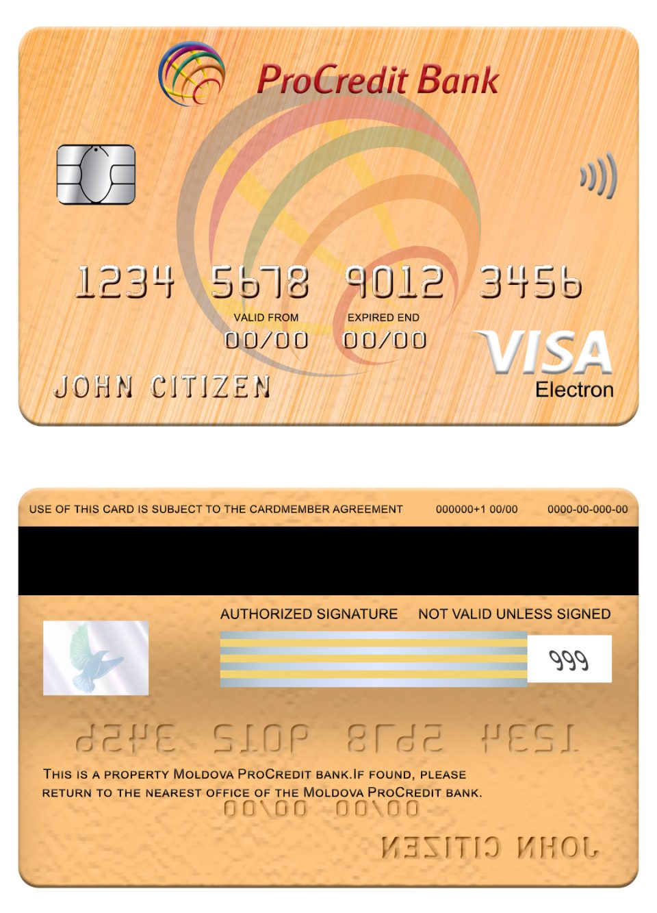 Editable Moldova Procredit bank visa electron card Templates in PSD Format