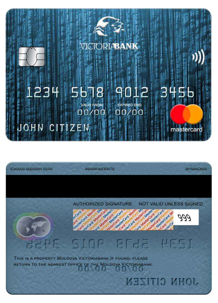 Editable Moldova Victoriabank mastercard Templates in PSD Format
