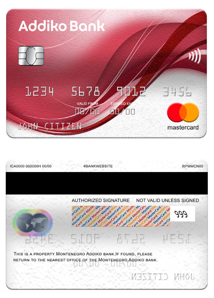 Fillable Montenegro Addiko bank mastercard Templates | Layer-Based PSD