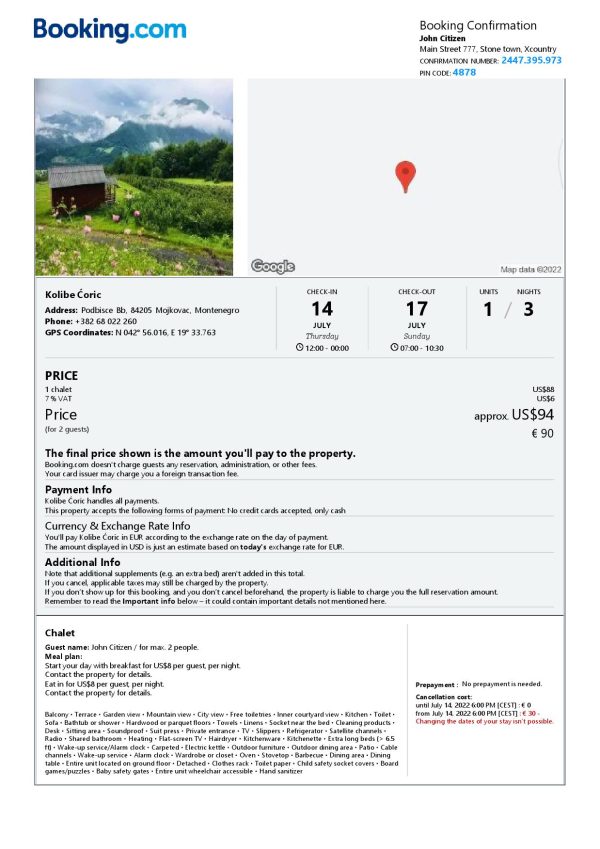Customizable Montenegro Airbnb Reservation Template | Word & PDF Formats