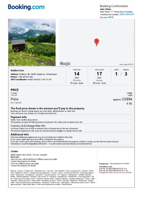 Customizable Montenegro Airbnb Reservation Template | Word & PDF Formats