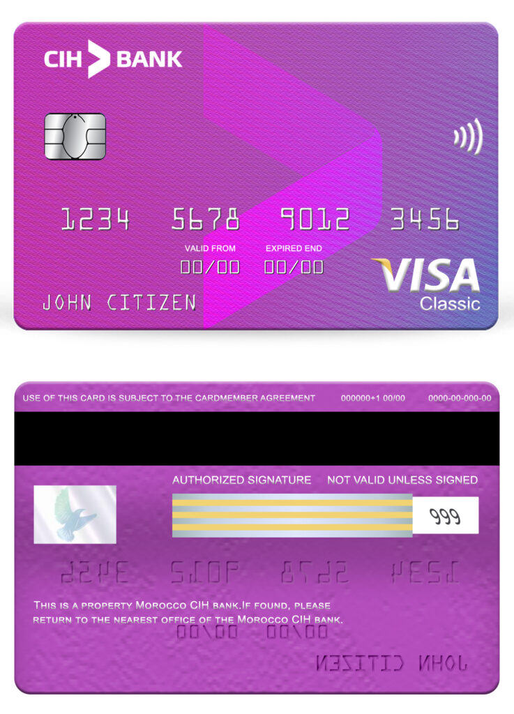 Editable Morocco CIH bank visa classic card Templates in PSD Format