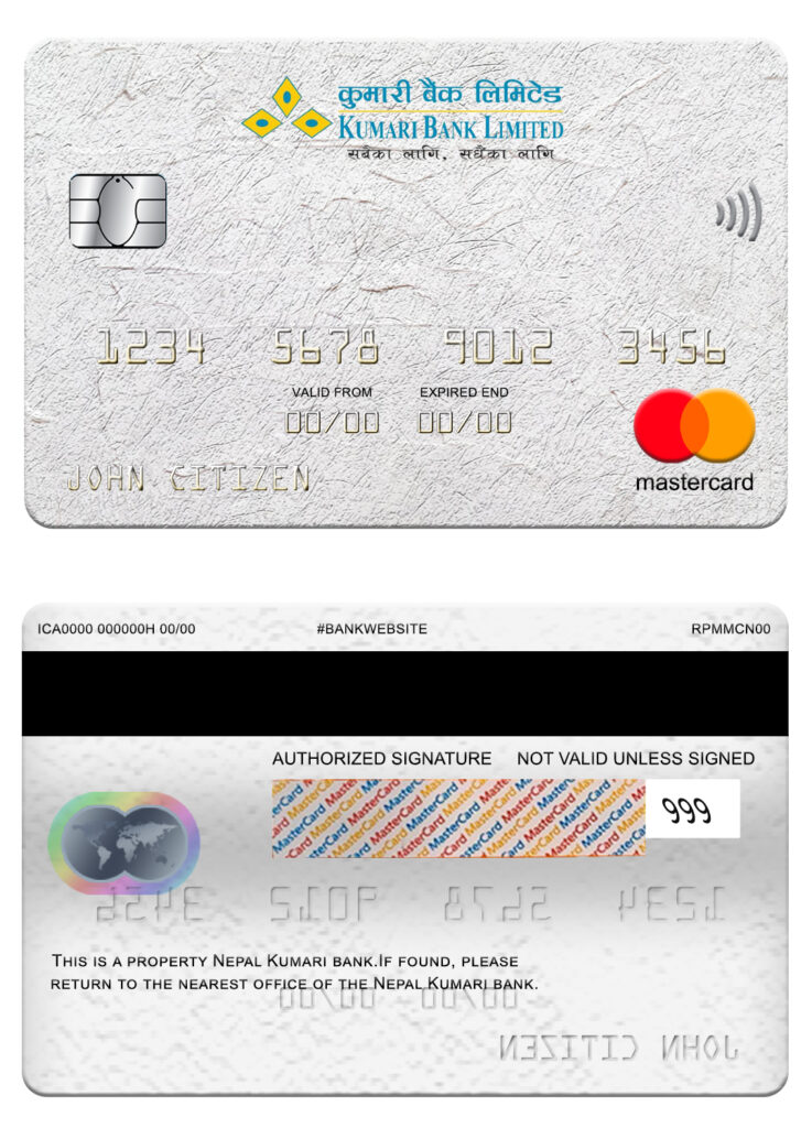 Fillable Nepal Kumari bank mastercard Templates | Layer-Based PSD