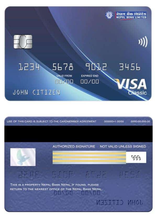 Editable Nepal bank Nepal visa classic card Templates in PSD Format