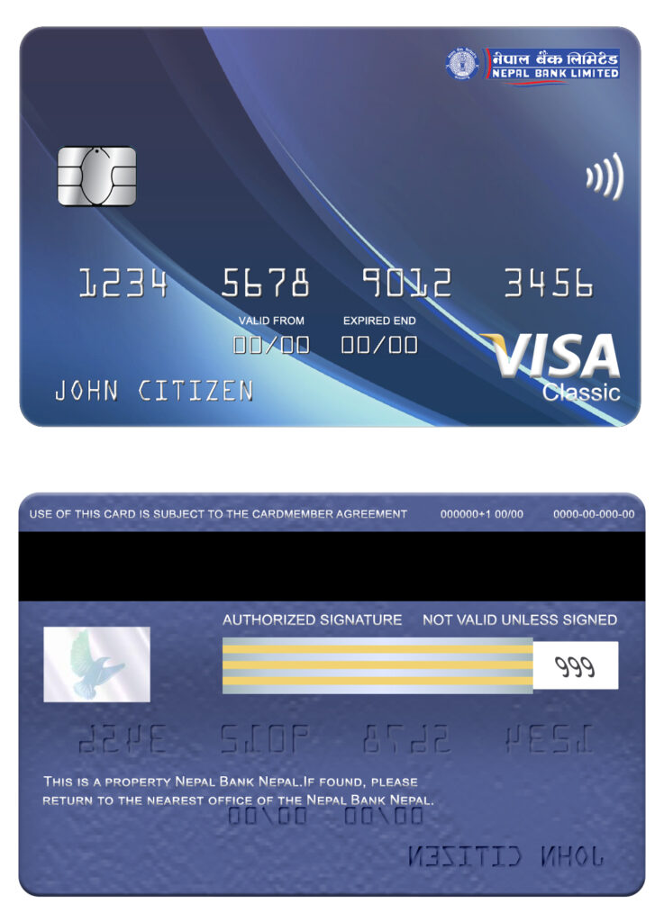 Editable Nepal bank Nepal visa classic card Templates in PSD Format