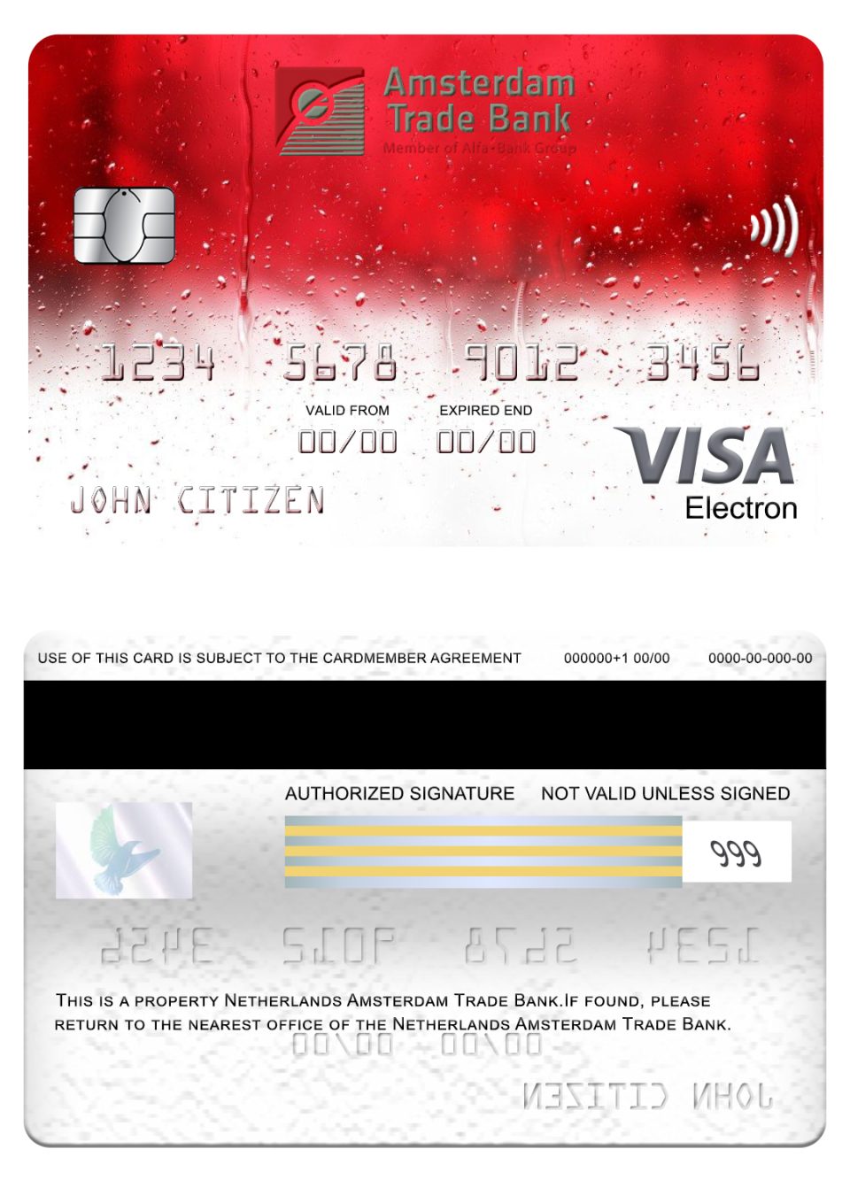 Editable Netherlands Amsterdam Trade bank visa electron card Templates in PSD Format
