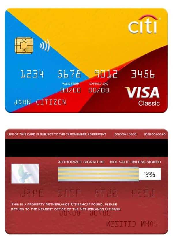 Editable Netherlands Citibank visa classic card Templates in PSD Format