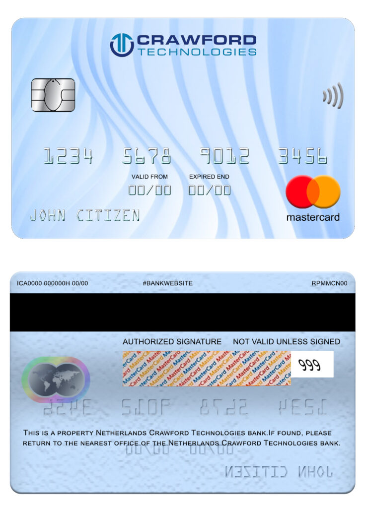 Fillable Netherlands (Holland) Crawford Technologies bank mastercard Templates | Layer-Based PSD