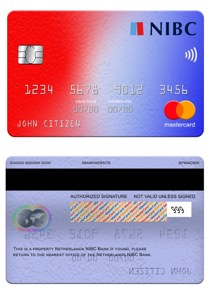 Fillable Netherlands NIBC bank mastercard Templates | Layer-Based PSD