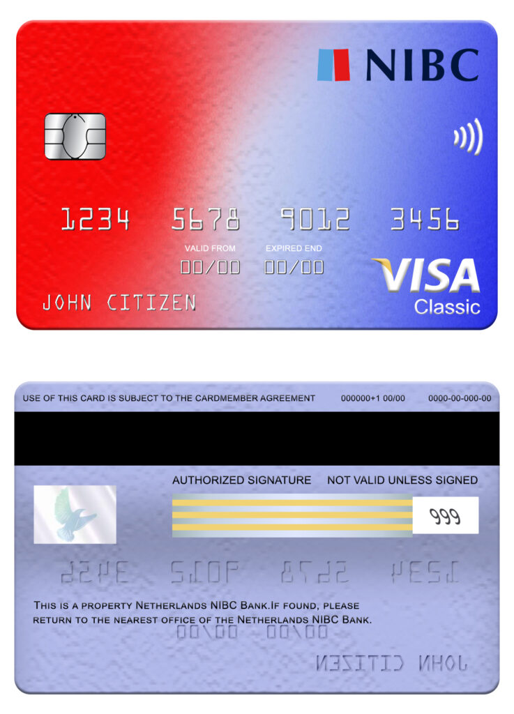 Editable Netherlands NIBC bank visa classic card Templates