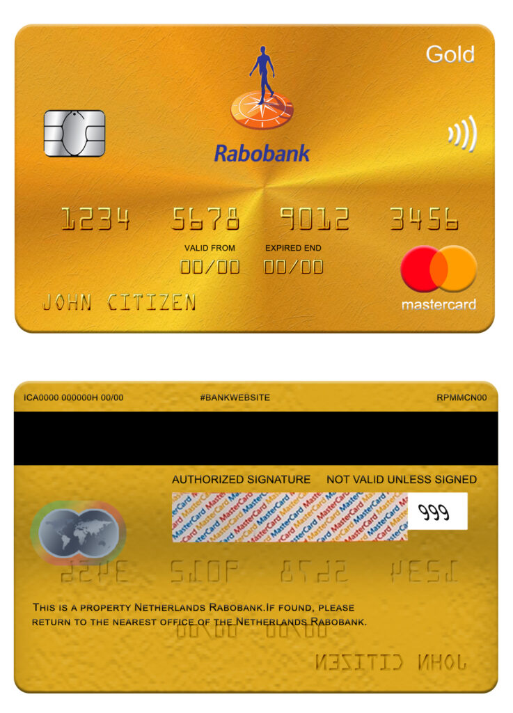 Fillable Netherlands Rabobank mastercard gold Templates | Layer-Based PSD