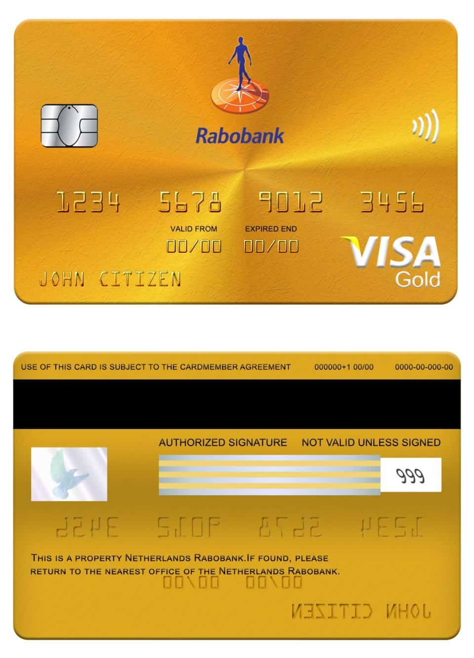 Editable Netherlands Rabobank visa gold card Templates in PSD Format