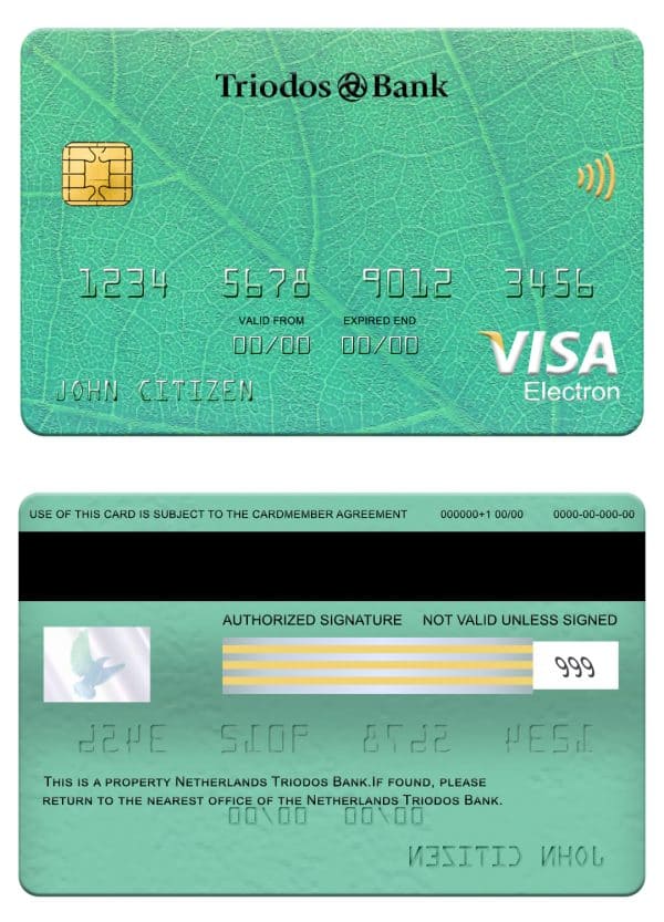 Editable Netherlands Triodos bank visa electron card Templates in PSD Format