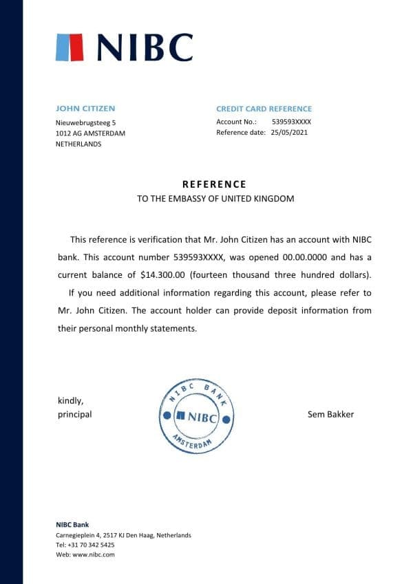 Download Netherlands NIBC Bank Reference Letter Templates | Editable Word