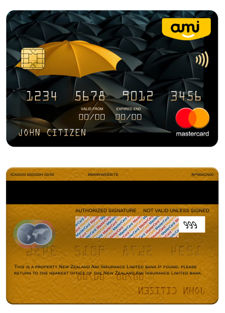 Fillable New Zealand Ami Insurance Limited bank mastercard Templates | Layer-Based PSD